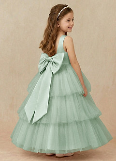 Azazie Margie Robe Demoiselle D'honneur Fillette Robe Trapèze en Tulle Arc Agave image4