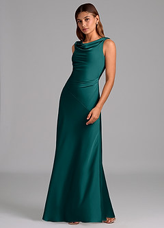 Azazie Nerine Jurken voor bruidsmeisjes Jurk van Stretch Satijn met A-Lijn Geplooid Pauw image4