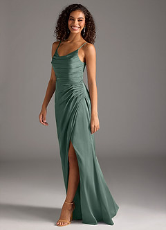 Azazie Deandra Robes de demoiselle d'honneur Robe Sirène en Satin extensible Plissée Mousse De Mer image4