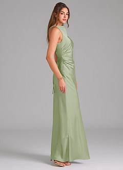 Azazie Evadne Bridesmaid Dresses Dusty Sage Sheath Pleated Stretch Satin Dress image4