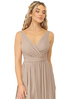 Azazie Kora Bridesmaid Dresses Taupe A-Line Pleated Chiffon Dress image5