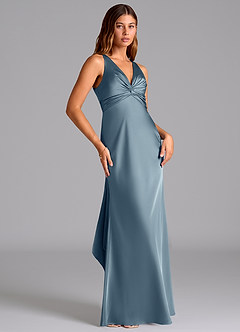 Azazie Hati Vestidos de damas de honor Vestido de Azul Polvoriento de Satén Elástico de Corte Sirena image4