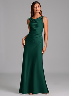 Azazie Nerine Brudtärnklänningar Klä av A-Linje i Stretch Satin Plisserad Smaragdgrön image3