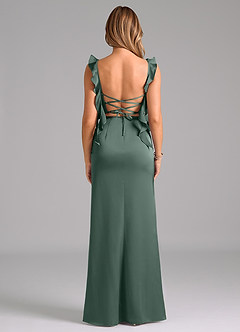 Azazie Jessamine Bridesmaid Dresses Sea Moss A-Line Corset Stretch Satin Dress image6