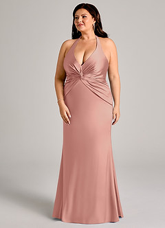 Azazie Valerie Vestidos de damas de honor Vestido de Rosetón de Satén Elástico de Corte Sirena con Plisado image11