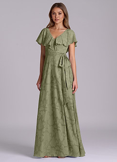 Azazie Lainey Bridesmaid Dresses Pistachio A-Line with Pockets Floral Burnout Dress image4