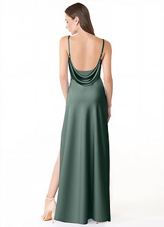Azazie Alaija Bridesmaid Dresses Sea Moss Mermaid Side Slit Stretch Satin Dress image4