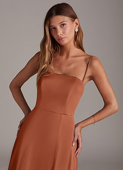 Azazie Wren Jurken voor bruidsmeisjes Converteerbaar Jurk van Stretch Satijn met A-Lijn Strapless Ceder Roos image2