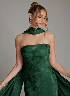 Azazie Viv Bridesmaid Dresses Forrest Green Jacquard Sheath Strapless Jacquard Dress image8