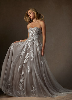 Azazie Keri Robes de mariée Robe Princesse en Dentelle Sans bretelles Blanc Diamant Moka image6