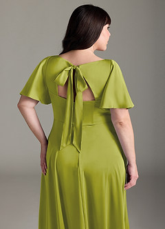 Azazie Kimber Bridesmaid Dresses Lemongrass A-Line Ruched Stretch Satin Dress image12