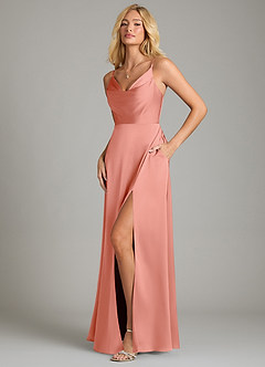 Azazie Sarella Vestidos de damas de honor Vestido de Coral de Satén Elástico de Corte en A con Plisado image5