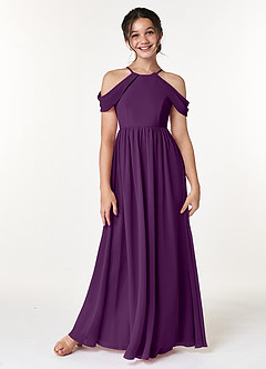 Azazie Seneca Junior Grape A-Line Off the Shoulder Chiffon Dress image1