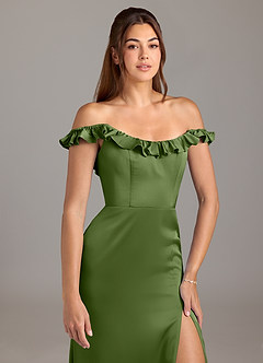 Azazie Callie Robes de demoiselle d'honneur Robe Trapèze Convertible en Satin extensible Rayé Genévrier image8