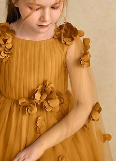 Azazie Staria Flower Girl Dresses Butterscotch Ball-Gown Ruched Tulle Dress image10