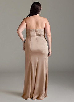 Azazie Yola Bridesmaid Dresses Taupe Sheath V-Neck Pleated Stretch Satin Convertible Dress image10