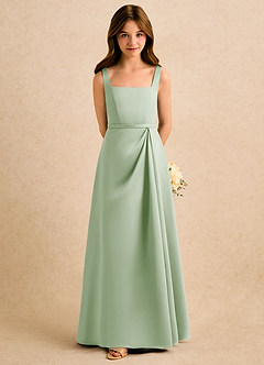 Azazie Emiko Girls Formal Flower Girl Dresses Dusty Sage A-Line Pleated Matte Satin Dress image3
