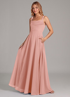 Azazie Shaude At-home Try On Dresses Black A-Line Pleated Chiffon Dress image4