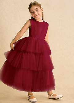 Azazie Marshmallow Blumenmädchenkleider Ballkleid Schleifen Tüll Kleid Burgunderrot image4