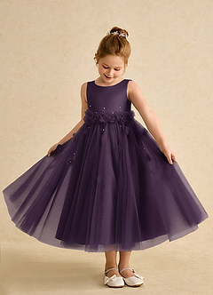 Azazie Lux Flower Girl Dresses Plum A-Line Beaded Tulle Dress image3