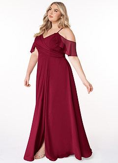Azazie Dakota Vestidos de damas de honor Vestido Borgoña de Gasa de Línea A con Cuello en V plisado image8