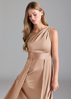 Azazie Dallas Bridesmaid Dresses English Rose A-Line One Shoulder Stretch Satin Dress image6