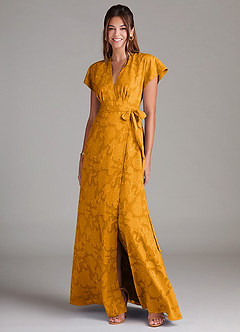 Azazie Ling Robes de demoiselle d'honneur Robe Trapèze en Blumen-Burnout Plissée Caramel écossais image3
