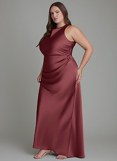 Azazie Evadne Bridesmaid Dresses Merlot Sheath Pleated Stretch Satin Dress image13