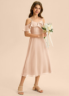 Azazie Kamilla Junior Robe Trapèze en Mousseline de soie Épaule décolletée Rose Perle image5