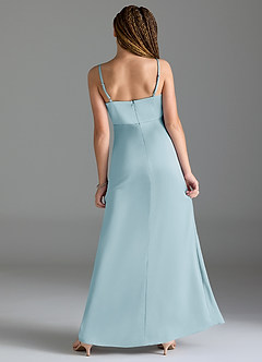 Azazie Maci Junior Sky Blue Mermaid Pleated Stretch Satin Dress image2