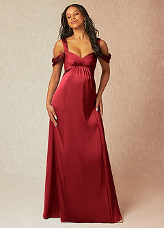 Azazie Rhea Maternity Bridesmaid Dresses A-Line Off-The-Shouler Pleated Stretch Satin Floor-Length Dress image4