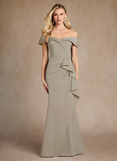 Azazie Laredo Mother of the Bride Dresses Taupe Mermaid Off the Shoulder Stretch Crepe Dress image1