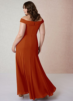 Azazie Lecia Bridesmaid Dresses Paprika Empire Off-The-Shoulder Pleated Chiffon Convertible Dress image9