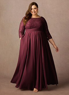 Azazie Carmena Klänningar till brudens mor Klä A-Line i Chiffong Paljetter Cabernet image3