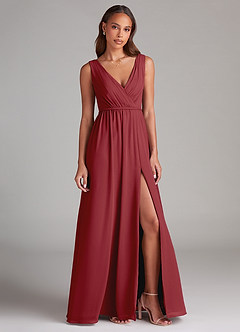 Azazie Tanicia Bridesmaid Dresses Pomegranate A-Line Pleated Chiffon Dress image4