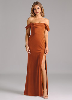 Azazie Saige Bridesmaid Dresses Burnt Orange Sheath Off the Shoulder Velvet Convertible Dress image3