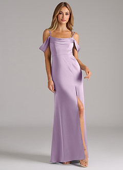 Azazie Callan Bridesmaid Dresses Frosted Lilac A-Line Pleated Stretch Satin Convertible Dress image4