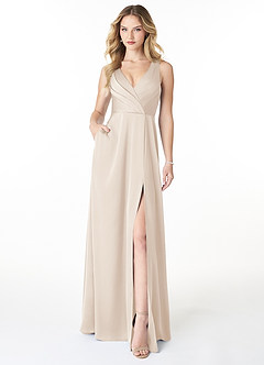 Azazie Nelly Bridesmaid Dresses White Alabaster A-Line V-Neck Pleated Stretch Satin Dress image1