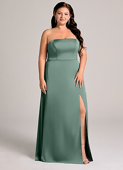 Azazie Wren Bridesmaid Dresses Eucalyptus A-Line Strapless Stretch Satin Convertible Dress image9