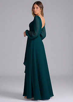 Azazie Omari Bridesmaid Dresses Pine A-Line Long Sleeve Chiffon Dress image2