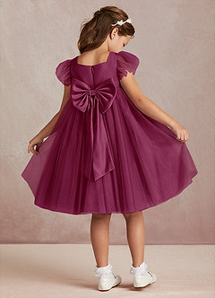 Azazie Kalio Flower Girl Dresses Mulberry A-Line with Sleeves Tulle Dress image1