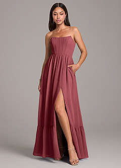 Azazie Kailee Bridesmaid Dresses Merlot A-Line with Pockets Chiffon Dress image1