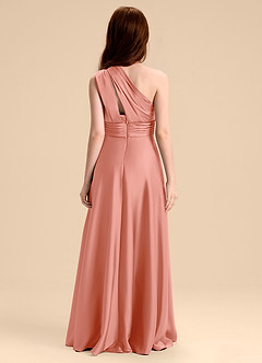 Azazie Charlize Junior Abito A-Line in Raso Elasticizzato Plissettato Corallo image2