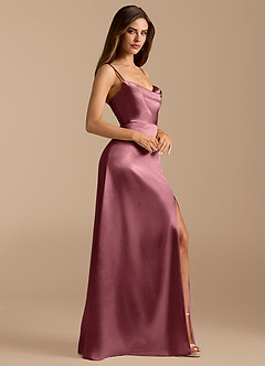 Azazie Erma Bridesmaid Dresses Desert Rose A-Line Side Slit Metallic Satin Dress image6