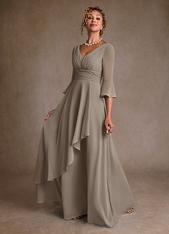 Azazie Eire Mother of the Bride Dresses Taupe A-Line Pleated Chiffon Dress image3