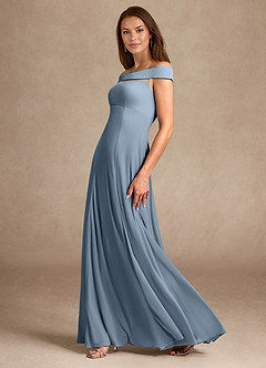 Azazie Ewa Mère de la mariée Robes Robe Trapèze en Maille Épaule décolletée Bleu Poussiéreux image2