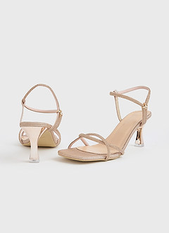 front Glitter and Metallic Ankle Strap Kitten Heels