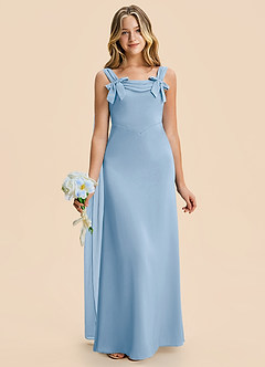 Azazie Chelsea Junior Powder Blue Sheath Pleated Stretch Satin Dress image4