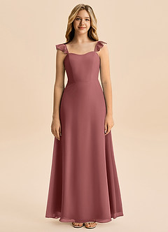 Azazie Mavie Junior A-linja Rypytetty Sifonki Lattian pituus Nuorempi morsiusneito Pukeutua image4