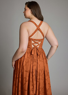 Azazie Francis Bridesmaid Dresses Burnt Orange A-Line Corset Floral Burnout Dress image15